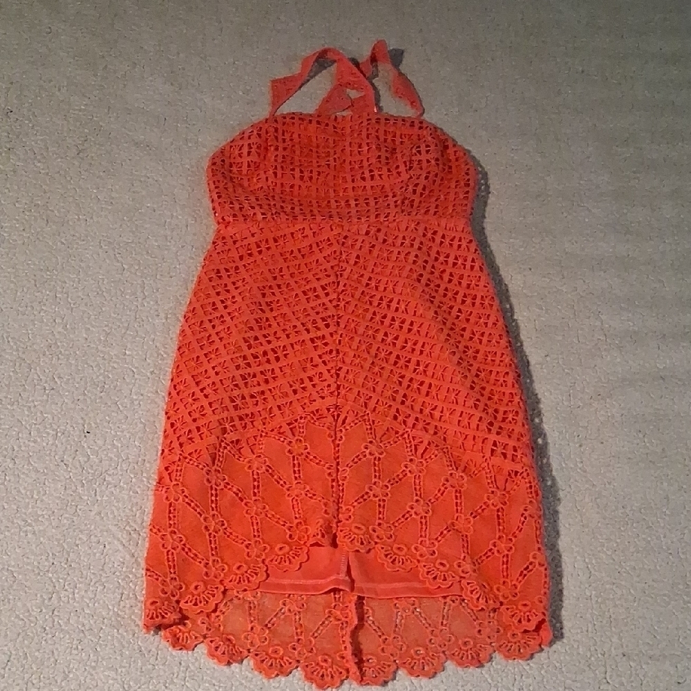 The Impeccable Pig Coral Lace High Low Dress Small